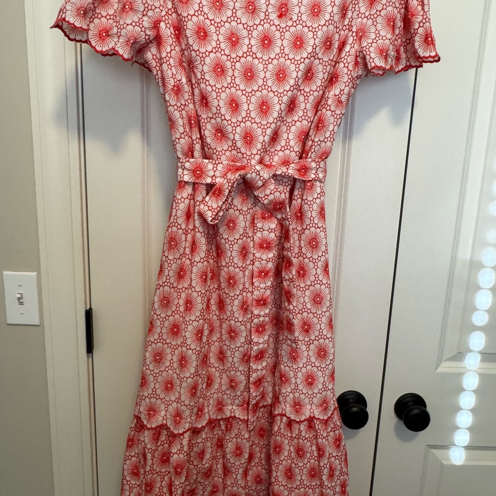 Ann Taylor Red and White Floral Midi Dress